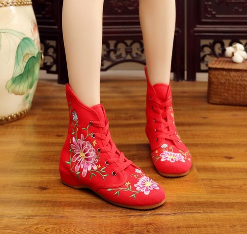 Neu Damenschuhe chinesischer Stil bestickt Stoff Knöchelriemen flach Blumenmuster - Bild 6 von 22