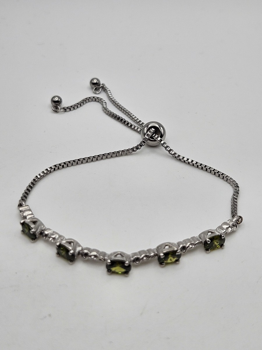 STS Karis Silver Tone Green Gemstone Adjustable Bracelet | eBay