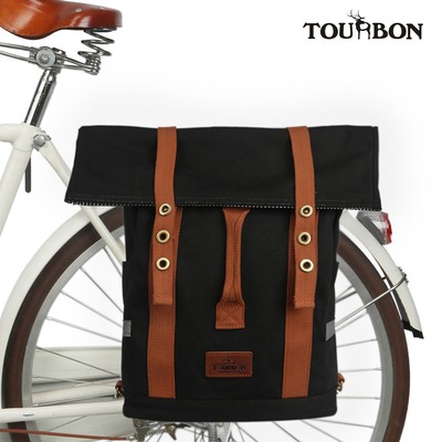 Tourbon Canvas Leather Commuter Bicycle Laptop Double Pannier Rear Bike Bag US