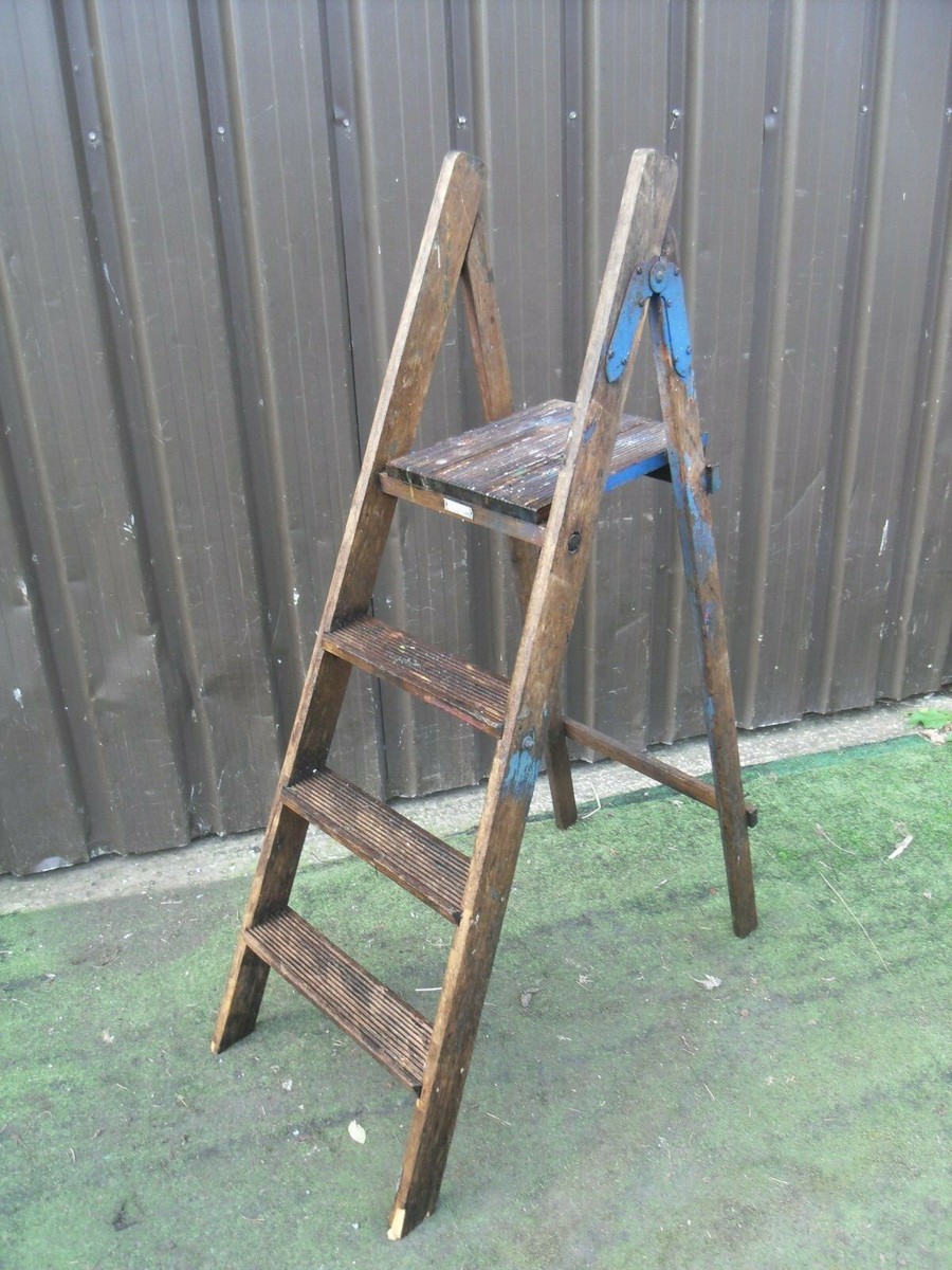 Vintage Pioneer Wooden Step Ladders, Shop Display, Garden