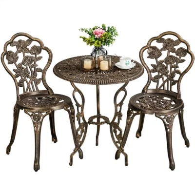 Ensemble de Bistrot Design Rose 3 Pièces Table de Jardin et 2 Chaises en alliage - Photo 1/4