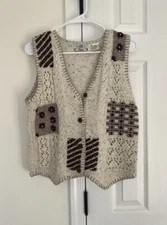 Vintage Orvis Sweater Vest Womens  Medium Cream Patchwork Granny Core Button Up