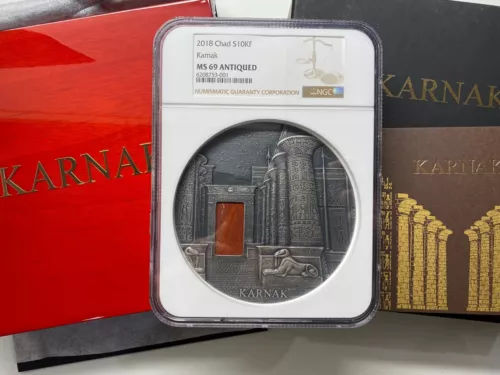 2018 Chad 1 Kilo Silver Karnak Coin NGC MS-69 Antiqued