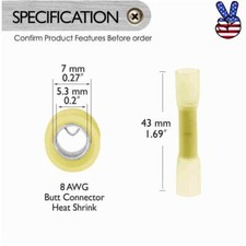 Waterproof Wire Butt Crimp Connector Heat Shrink Yellow 8AWG Terminals 10/50PCS
