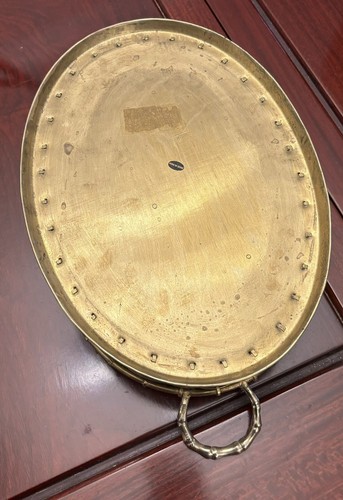 Vintage Messing geflochten 12" Oval Serviertablett Hostess Bambus Stil Griffe - Bild 4 von 4