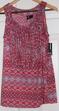 New Directions Red White Blue Fringe Knit Women Sleeveless Top L Large NWT