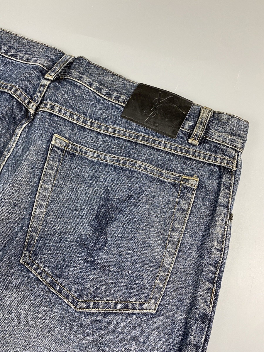 Yves Saint Laurent Men Jeans 34x30 Blue Ysl Big Logo Pocket Logo