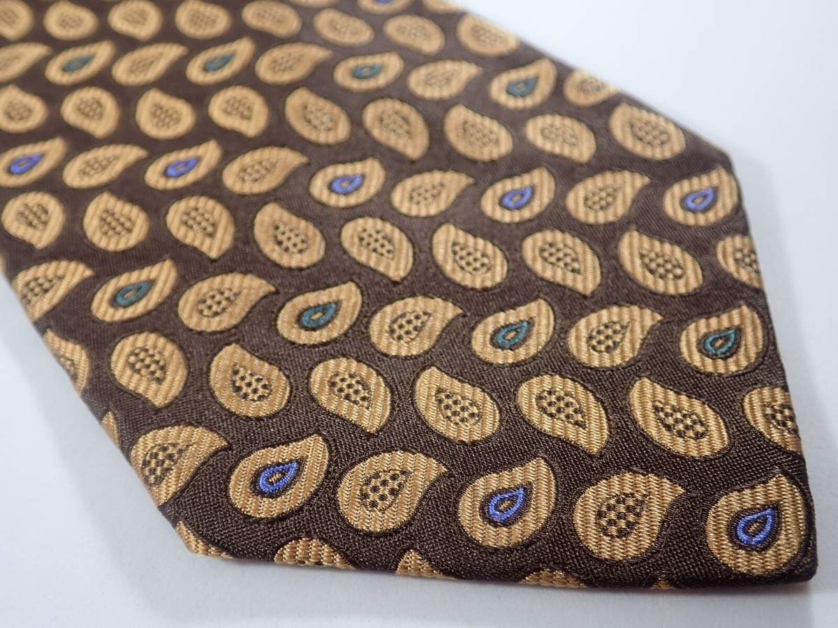 JOS A BANK BROWN w/ YELLOW & BLUE PAISLEY 100% ITALIAN SILK NECK  display picture 1