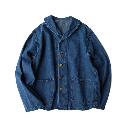 NAVY SHAWL COLLAR DENIM UTILITY JACKET 