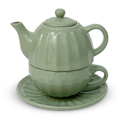 Teekanne Tasse und Untertasse Porzellan Stoffwolken Sunday Retro Stil 6201