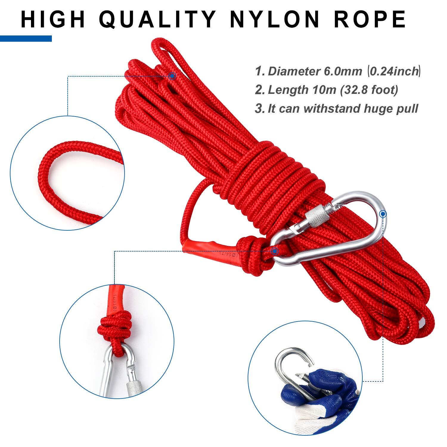 Neodymium Fishing Kit Upto 1800 Lbs Pull Force Rope, Carabiner