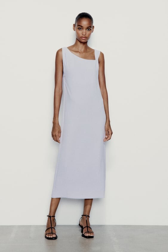 draped pleated dress zara Zara Women Draped Pleated Dress Light Blue 7521/108