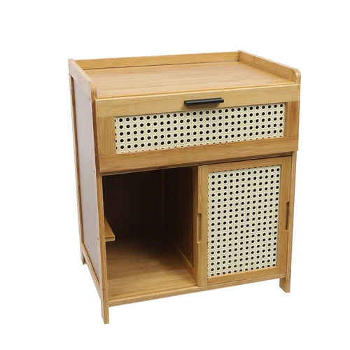Nightstand Bamboo Bedroom Bedside Cabinet Storage Side Table Sliding Door Design - Picture 6 of 6