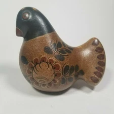 Bird Art Tonala Style Pottery Folk Green Brown Red signed "SG and Art Mila"