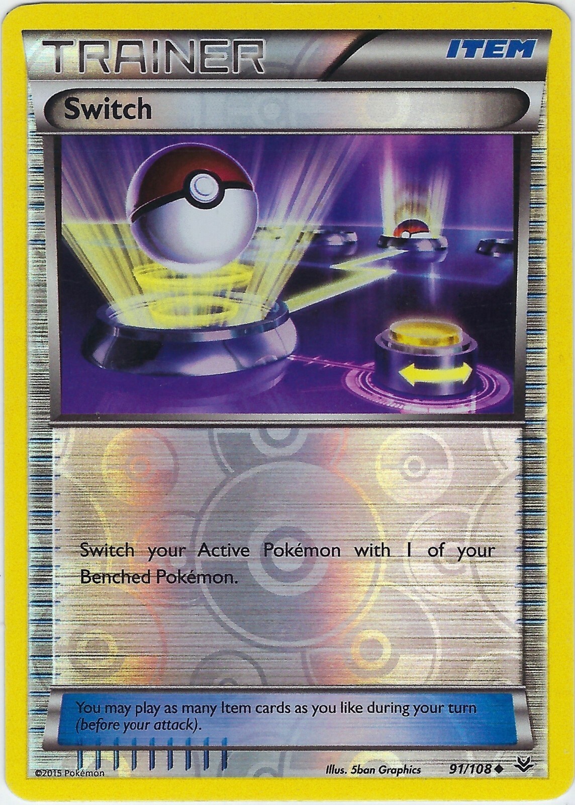 Switch 91/108 Rare Reverse Holo  Roaring Skies 2015 Pokemon Card LP