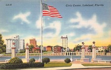 Lakeland FL Florida Downtown 1930s Civic Center Flag Patriotic Vtg Postcard R9