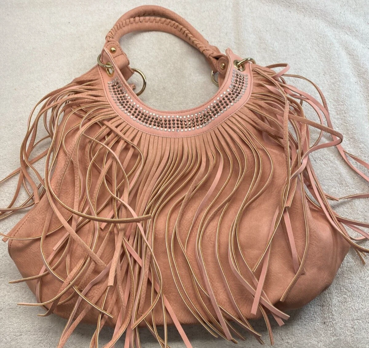 VIETA RHINESTONE TRIMMED ACCENTED FRINGES SHOULDER PINK HANDBAG eBay