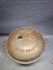 Antique Wagner Ware No. 8 Cast Iron 1268D Round Drip Drop Roaster & 1268B Lid