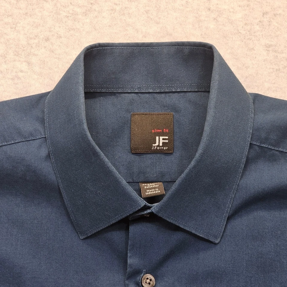 Camisa de vestir para hombre JF J. Ferrar L azul verdoso oscuro algodón poliéster calce ajustado Foto 2 de 4