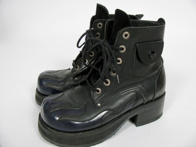 MURO WELT BOOTS BLACK LEATHER PLATFORM FLAMES BAD ASS GOTH PUNK