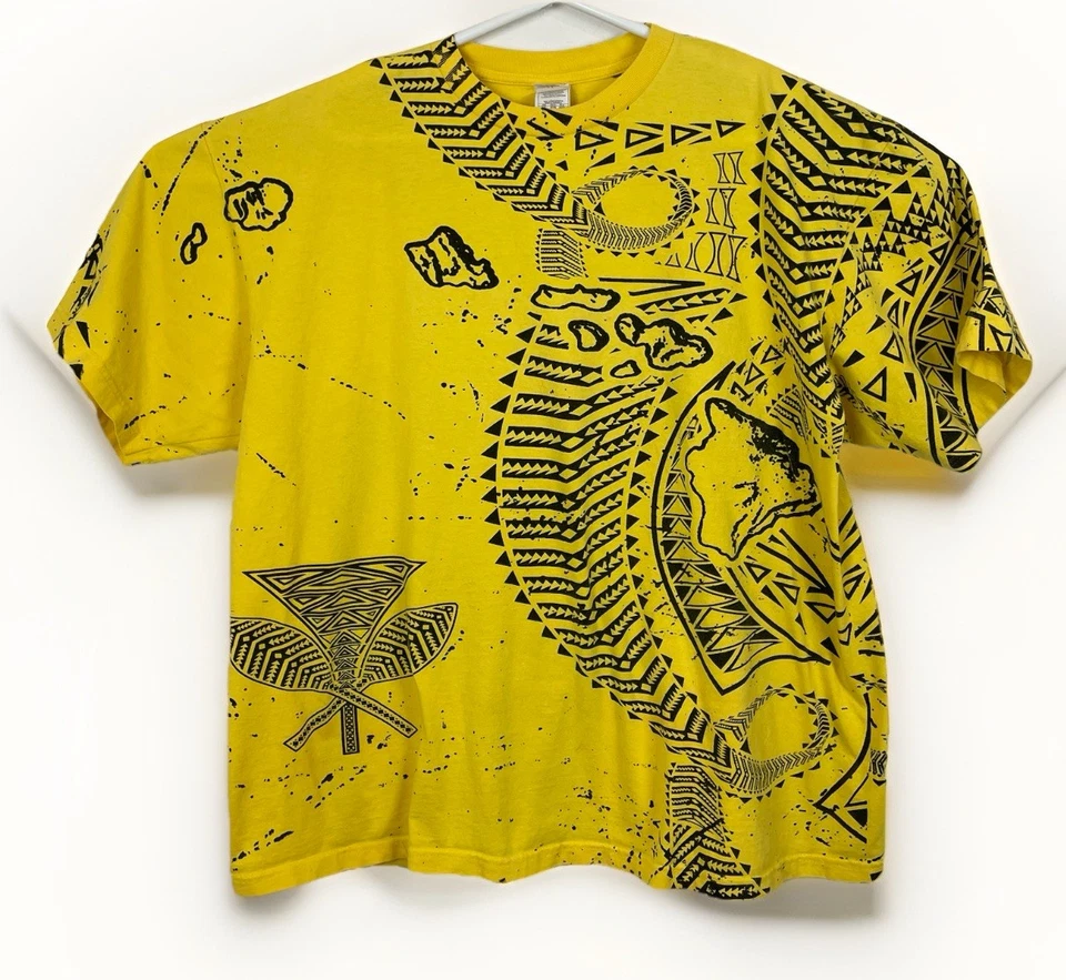 Camiseta tribal havaiana Shaka Active 2XL estampa total amarela e preta masculina - Imagem 2 de 4
