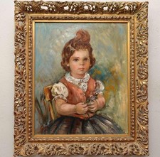 Elizabeth Van Cort Listed Artist Female Child Portrait Oil on Board in Incredibl