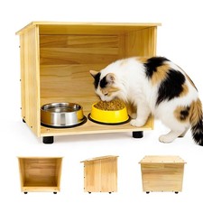 Outdoor Cat House Feeder Cat Shelter Wooden Cat House for Outdoor Feeding Sta...