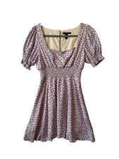 Forever 21 Purple Ditsy Floral Square Neck Smocked Mini Dress M Cottage Milkmaid