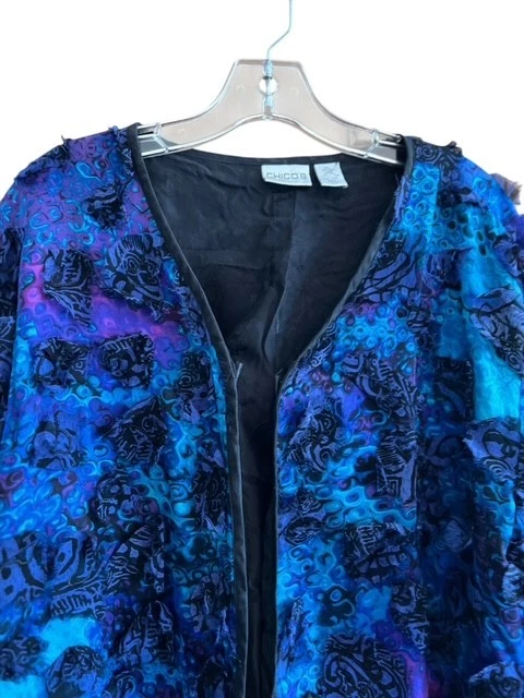 Chaqueta Chicos Talla 2 EE. UU. Grande Vibrante Púrpura Geo 100% Seda Ligera Frente Abierto Foto 2 de 4