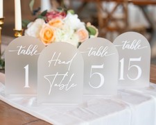 Frosted Arch Acrylic Table Numbers for Wedding Reception - 5" x 7" White Font