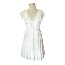 ROLLER RABBIT Ondine Dress White Floral White Cotton Silk Ruffles Small NEW