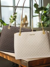 Michael Kors Soho Women Medium Signature Logo Chain Shoulder Tote Bag Handbag MK