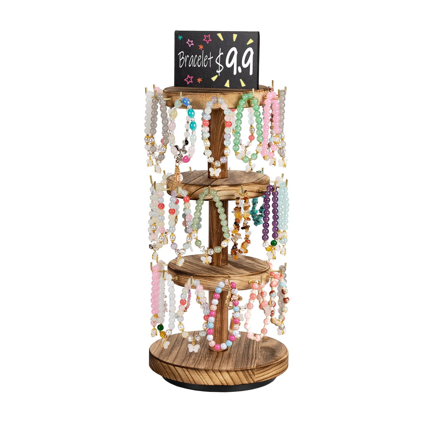 3 Tier Rotating Wooden Bracelet Display Stand Tree Organizer Holder-image
