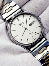  READ 1988 WORKS Seiko Watch Mens 33mm Silver Dial Round Day Date
