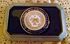 Brotherhood Railway Carmen US Canada Belt Buckle Pewter Enamel Blue Gold BRC HMC