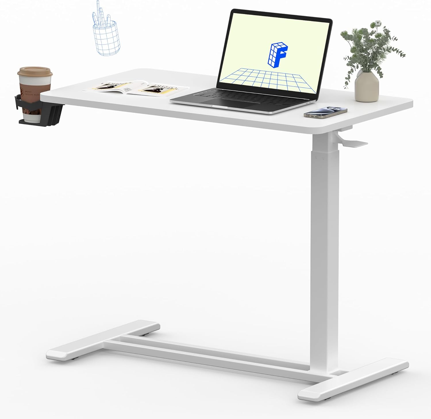 FLEXISPOT Mobile Standing Desk with Wheels Pneumatic Laptop Desk Rolling Compute