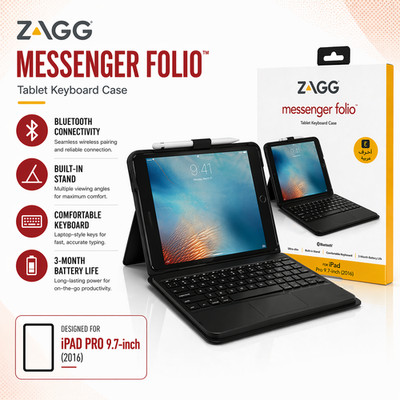 ZAGG (iPad Pro, 9,7 Zoll, 2016) Smart Folio Case, Bluetooth Tastatur Flip Cover