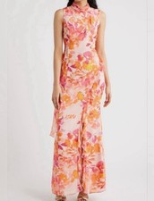 Eliza J Sleeveless Floral Ruffle Chiffon Maxi Dress Size 10 NWT $198 Romantic