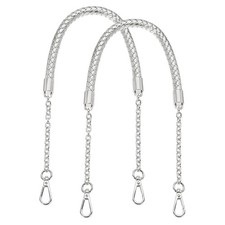 2Pcs 62cm/24.4" PU Leather Braided Purse Strap Silver, Silver Buckle 