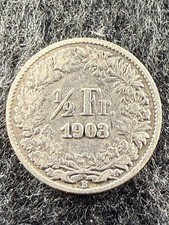 1903 B Switzerland 1/2 Franc GREAT 83.5% SILVER COIN! SHIPS FREE! KM# 23 (2)