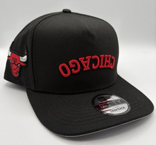 Chicago Bulls Upside Down Script Black New Era 9Fifty A-Frame Snapback Hat Cap