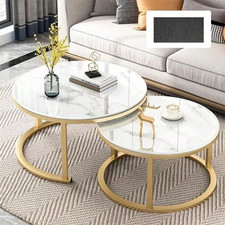 Set of 2 Nesting Coffee Tables Round Stacking Sofa Side Tables for Living Room