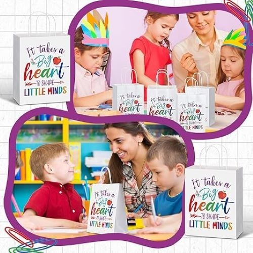 100 Pcs Teacher Appreciation Gift Paper Bag Bulk Teacher Gift Bag with Handle