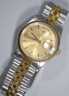 Rolex Tudor Oyster Prince Date-Day 18K Gold Bezel 94613 Daydate 36mm Watch Ex+!