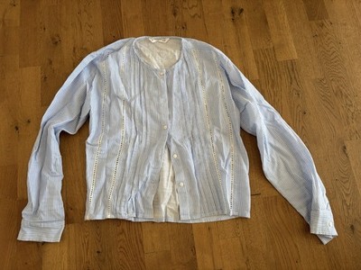 Bluse Stradivarius Spitze Weit Rundhals Blau Weiß Creme Gestreift Langarm S