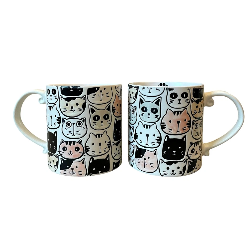 Spectrum Designz MITSY CAT FACE Coffee Tea Mugs 21oz Stoneware Set of 2 NEW - Image 4 of 4