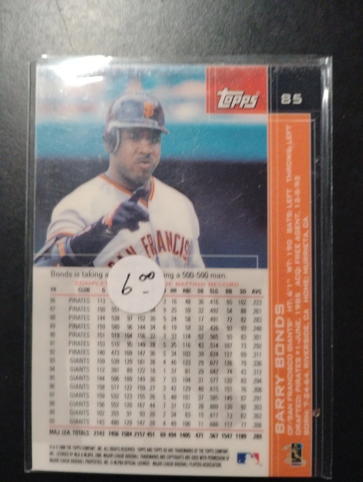 2001 Topps HD #85 Barry Bonds Giants  - Image 2 of 2
