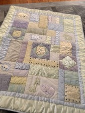 Baby Quilt Blanket Set Safari Animals Pastel Patchwork Satin Trim Crib Nursery