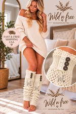 Women  s Leg warmers IVORY Knee high button lace Fall/Winter Gift Open knit