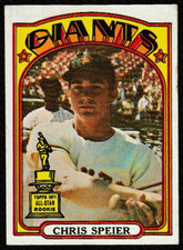 1972 Topps Chris Speier Rookie Gold Cup Card #165 San Francisco Giants. rookie card picture